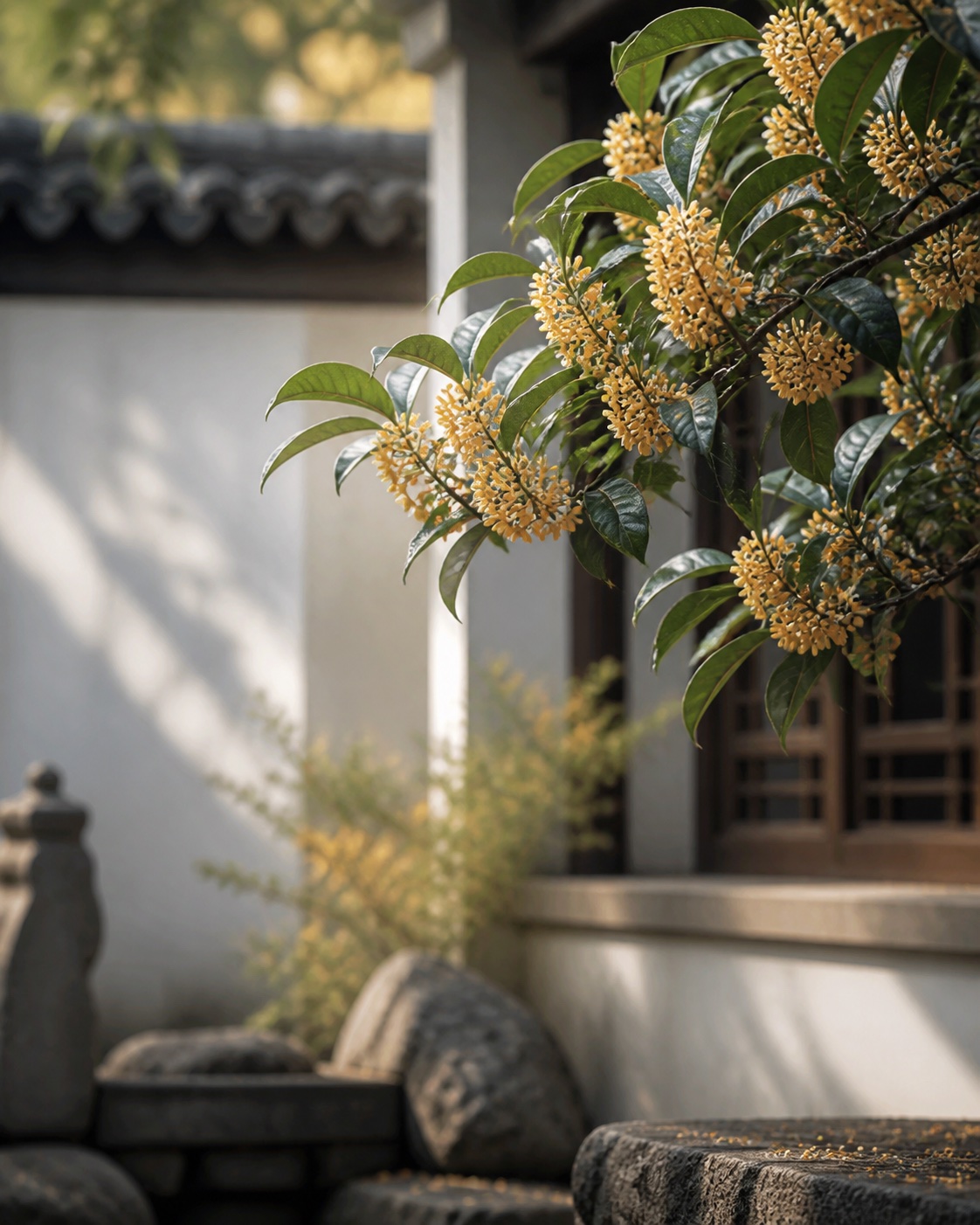 秋分庭院里盛开的桂花